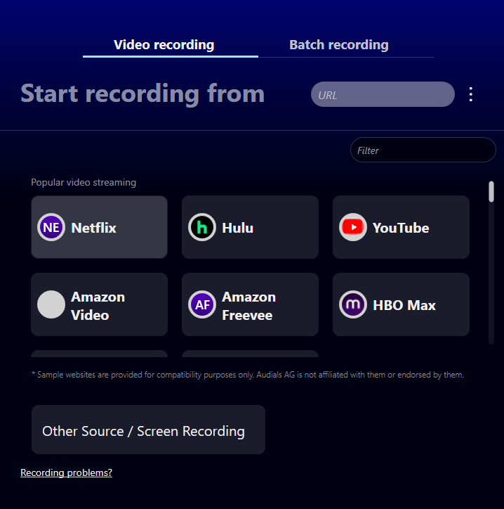 Video Streaming: Audials 2022 video recording using the internal player –  Audials Support